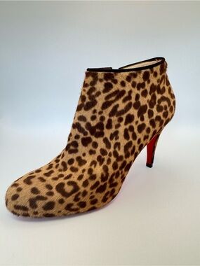 Christian Louboutin Leopard Calf Hair Ankle Booties Red Sole 85mm EU 38.5